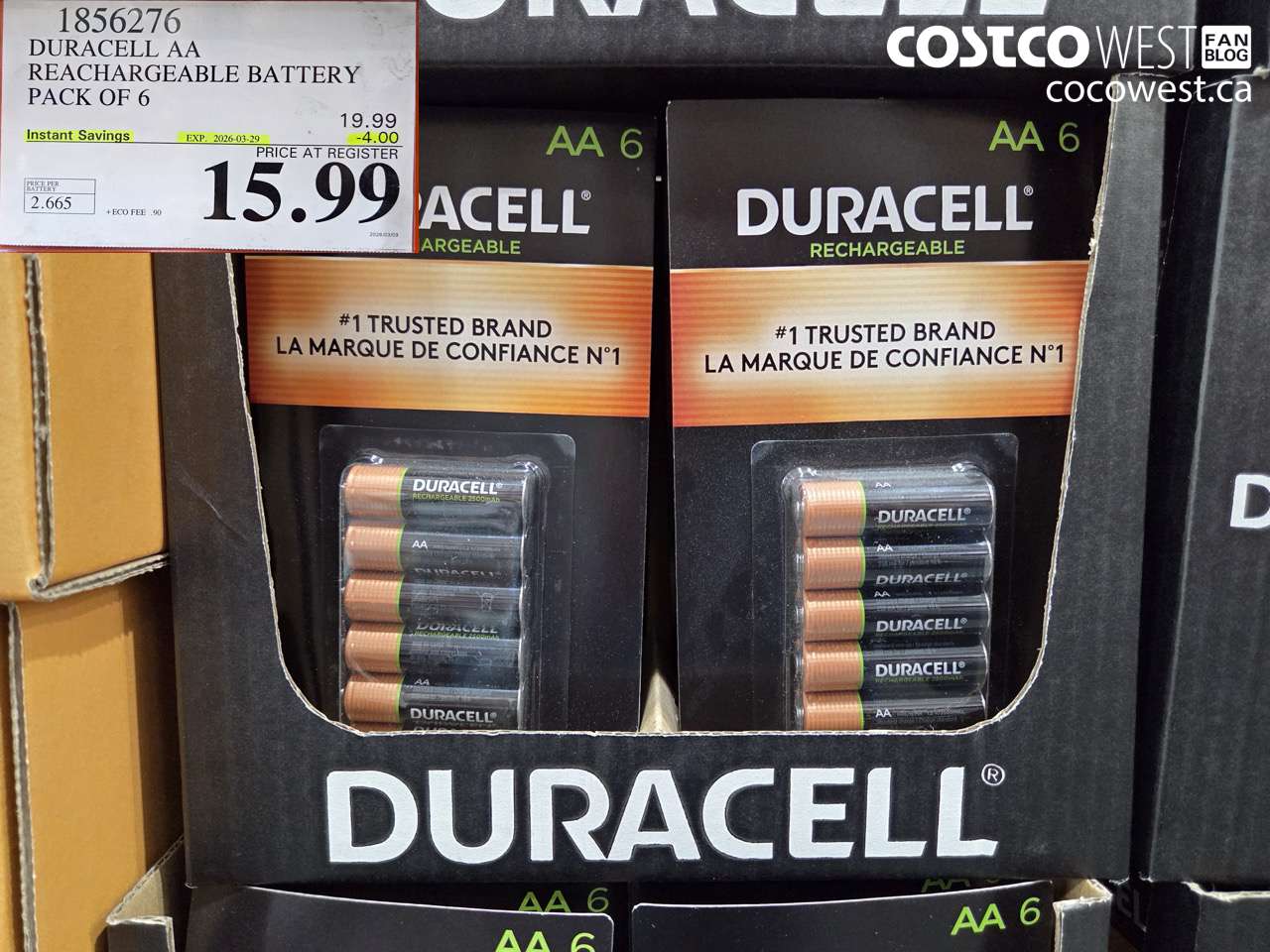 1856276 DURACELL AA RECHARGEABLE BATTERY PACK OF 6 ($4.00 INSTANT SAVINGS EXPIRES ON 2026-03-29) $15.99