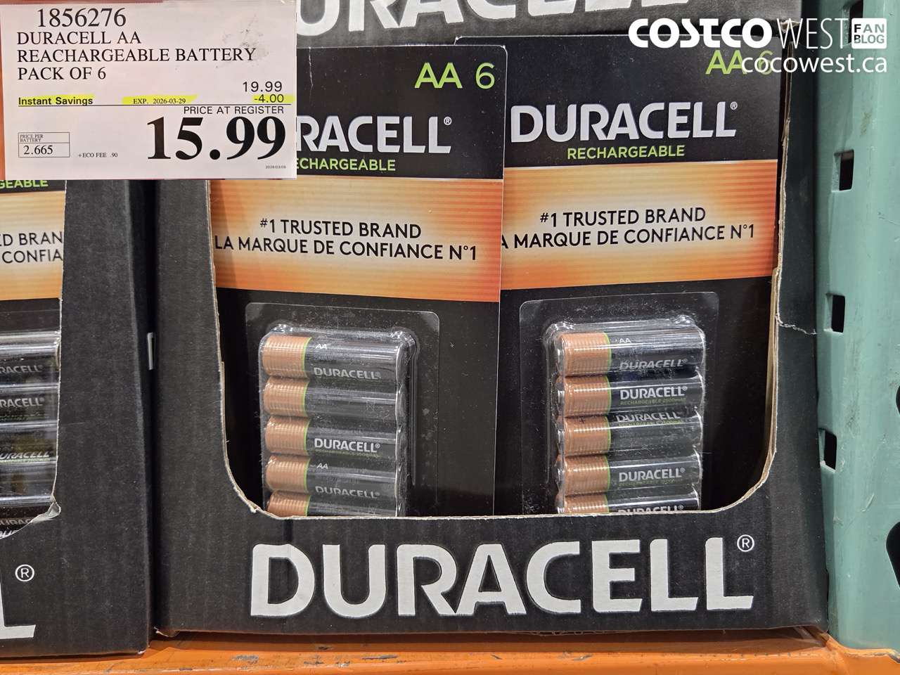 1856276 DURACELL AA RECHARGEABLE BATTERY PACK OF 6 ($4.00 INSTANT SAVINGS EXPIRES ON 2026-03-29) $15.99