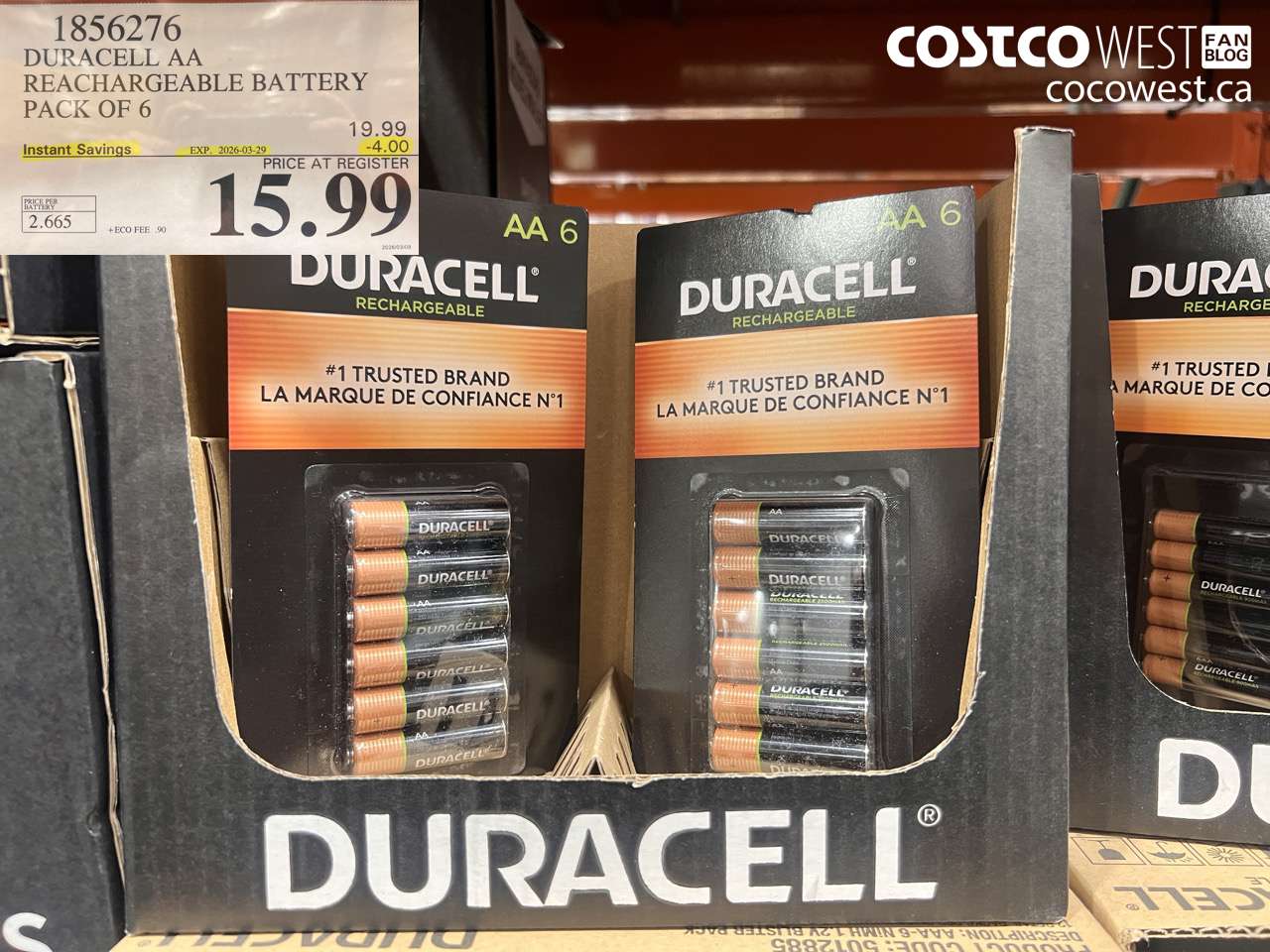 1856276 DURACELL AA RECHARGEABLE BATTERY PACK OF 6 ($4.00 INSTANT SAVINGS EXPIRES ON 2026-03-29) $15.99