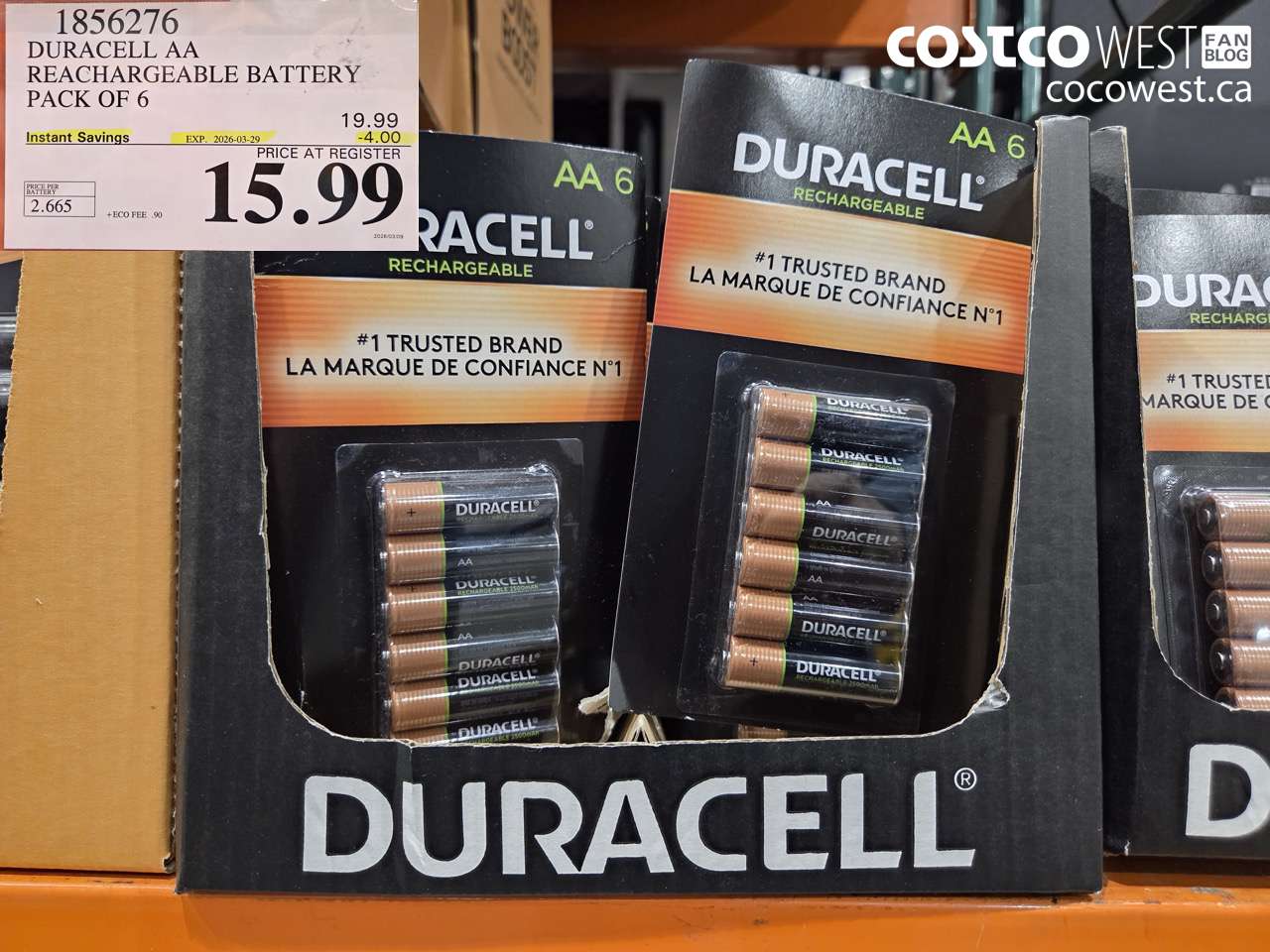 1856276 DURACELL AA RECHARGEABLE BATTERY PACK OF 6 ($4.00 INSTANT SAVINGS EXPIRES ON 2026-03-29) $15.99