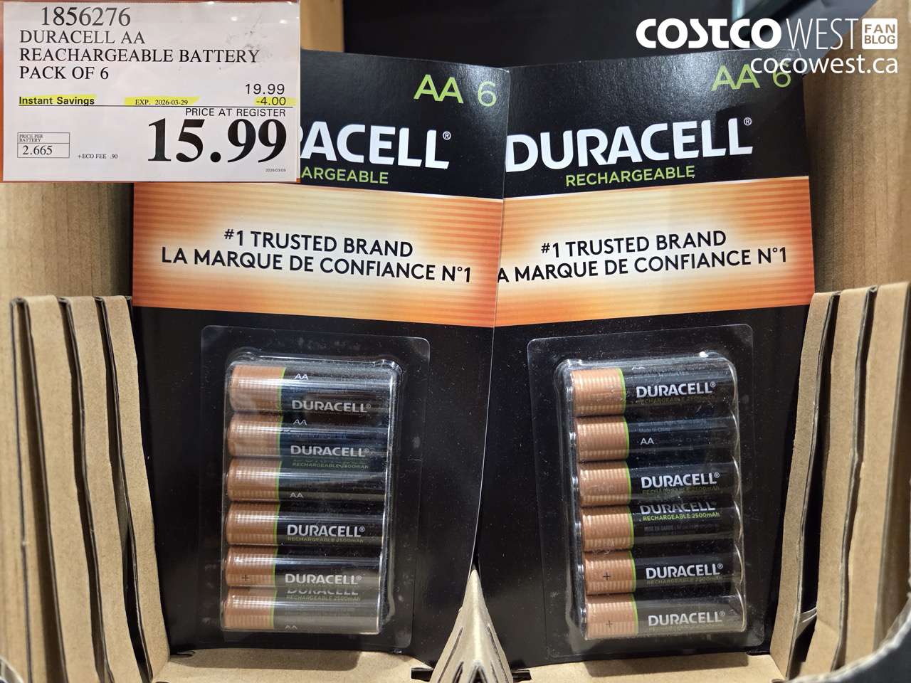 1856276 DURACELL AA RECHARGEABLE BATTERY PACK OF 6 ($4.00 INSTANT SAVINGS EXPIRES ON 2026-03-29) $15.99