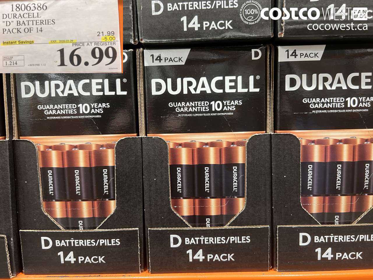 1806386 DURACELL D BATTERIES PACK OF 14 ($5.00 INSTANT SAVINGS EXPIRES ON 2026-03-29) $16.99
