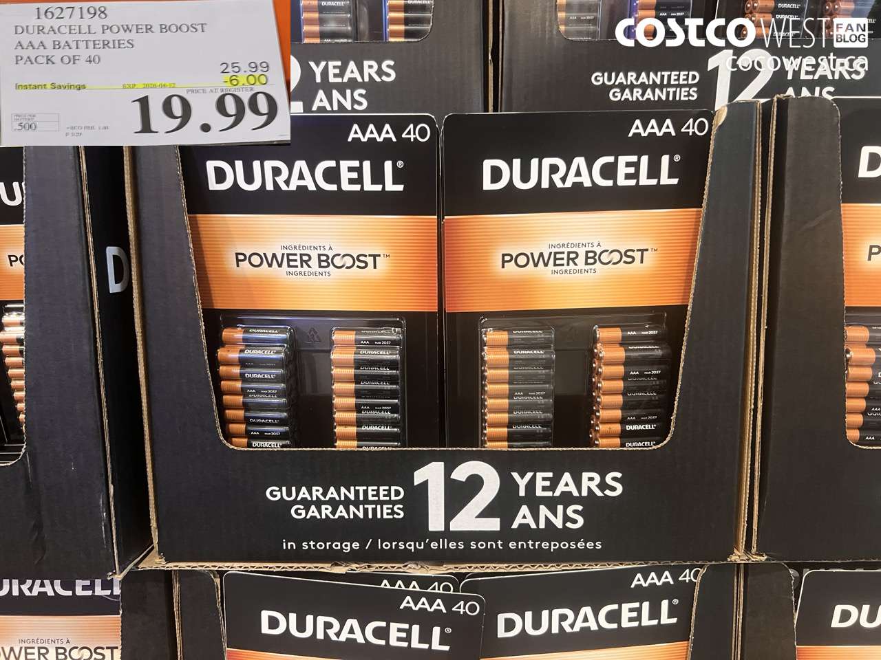 1627198 DURACELL POWER BOOST AAA BATTERIES PACK OF 40 ($6.00 INSTANT SAVINGS EXPIRES ON 2026-04-12) $19.99