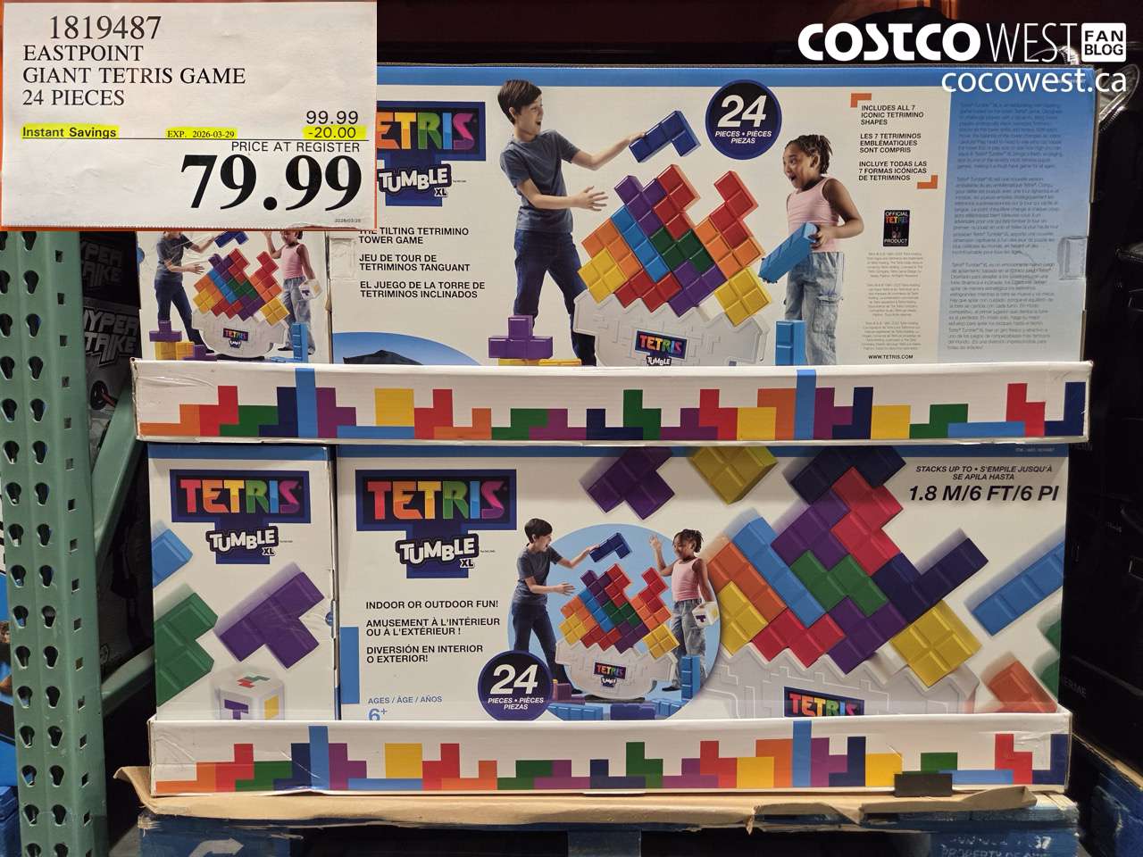 1819487 EASTPOINT GIANT TETRIS GAME 24 PIECES ($20.00 INSTANT SAVINGS EXPIRES ON 2026-03-29) $79.99