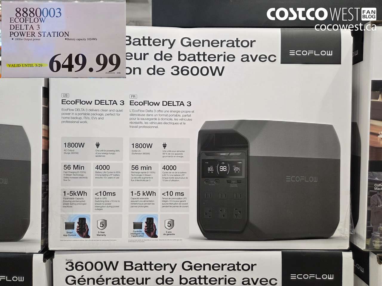 8888003 ECOFLOW DELTA 3 POWER STATION (EXPIRES ON 2026-03-29) $649.99