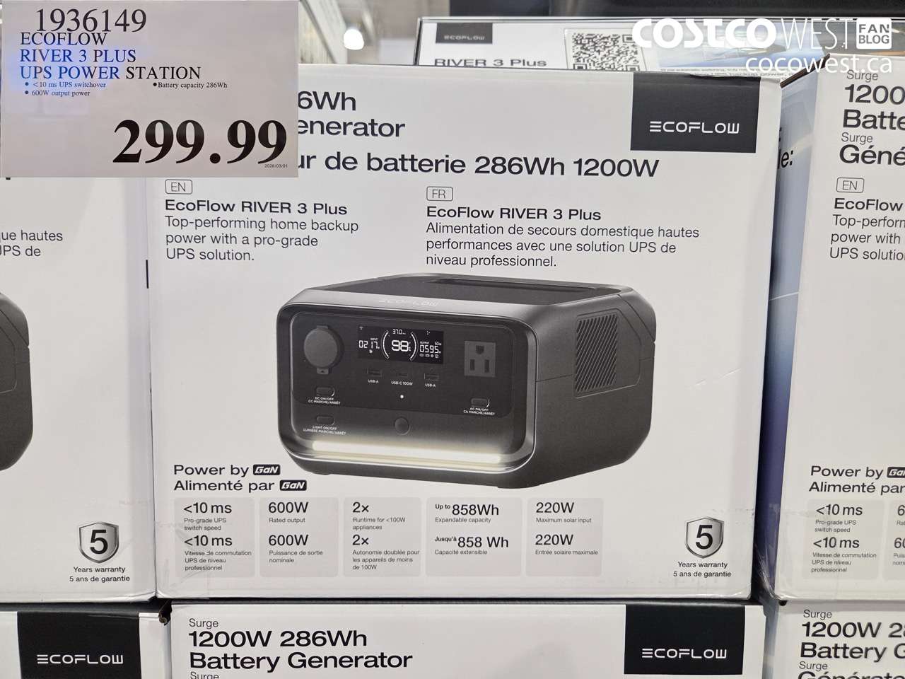 1936149 ECOFLOW RIVER 3 PLUS UPS POWER STATION $299.99