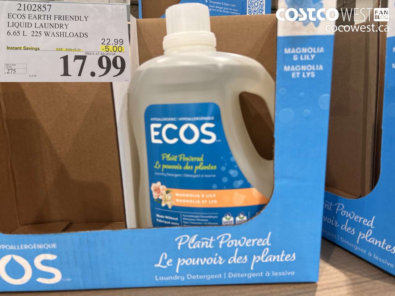 2102857 ECOS EARTH FRIENDLY LIQUID LAUNDRY 6.65 L 225 WASHLOADS ($5.00 INSTANT SAVINGS EXPIRES ON 2026-03-29) $17.99