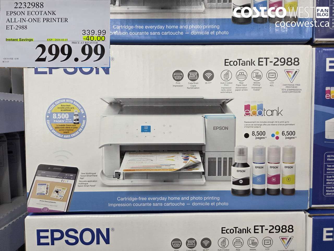 2232988 EPSON ECOTANK ALL-IN-ONE PRINTER ET-2988 ($40.00 INSTANT SAVINGS EXPIRES ON 2026-03-15) $299.99