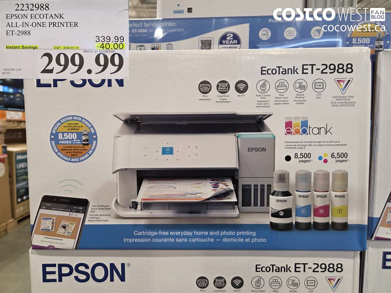 2232988 EPSON ECOTANK ALL-IN-ONE PRINTER ET-2988 ($40.00 INSTANT SAVINGS EXPIRES ON 2026-03-19) $299.99
