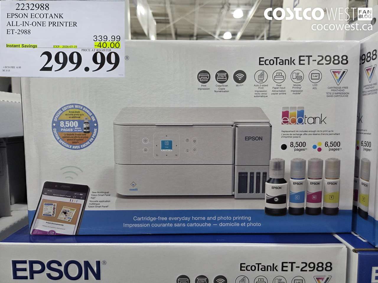 2232988 EPSON ECOTANK ALL-IN-ONE PRINTER ET-2988 ($40.00 INSTANT SAVINGS EXPIRES ON 2026-03-19) $299.99