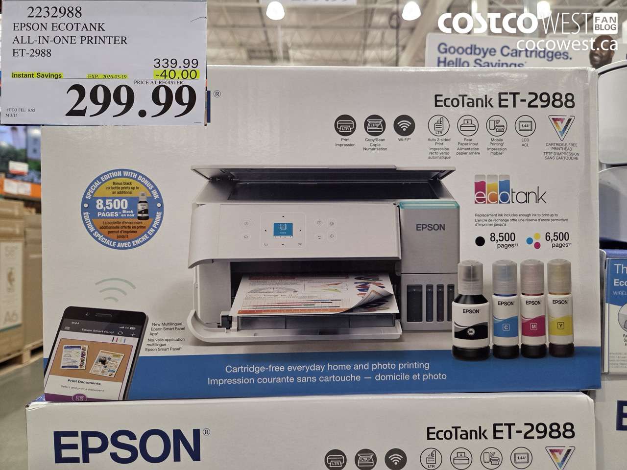 2232988 EPSON ECOTANK ALL-IN-ONE PRINTER ET-2988 ($40.00 INSTANT SAVINGS EXPIRES ON 2026-03-19) $299.99