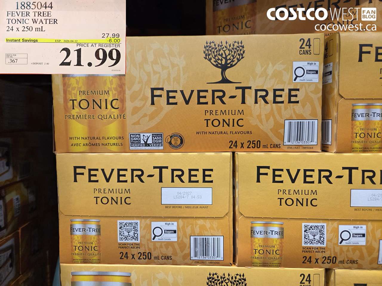 1885044 FEVER TREE TONIC WATER 24 X 250 ML ($6.00 INSTANT SAVINGS EXPIRES ON 2026-04-12) $21.99
