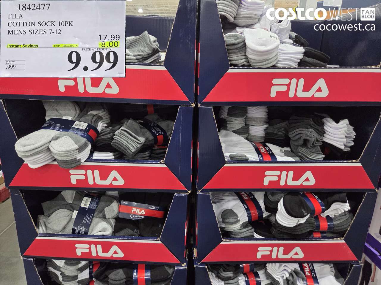 1842477 FILA COTTON SOCK 10PK MENS SIZES 7-12 ($8.00 INSTANT SAVINGS EXPIRES ON 2026-03-15) $9.99