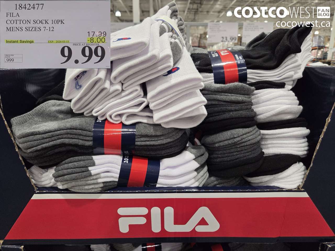1842477 FILA COTTON SOCK 10PK MENS SIZES 7-12 ($8.00 INSTANT SAVINGS EXPIRES ON 2026-03-15) $9.99