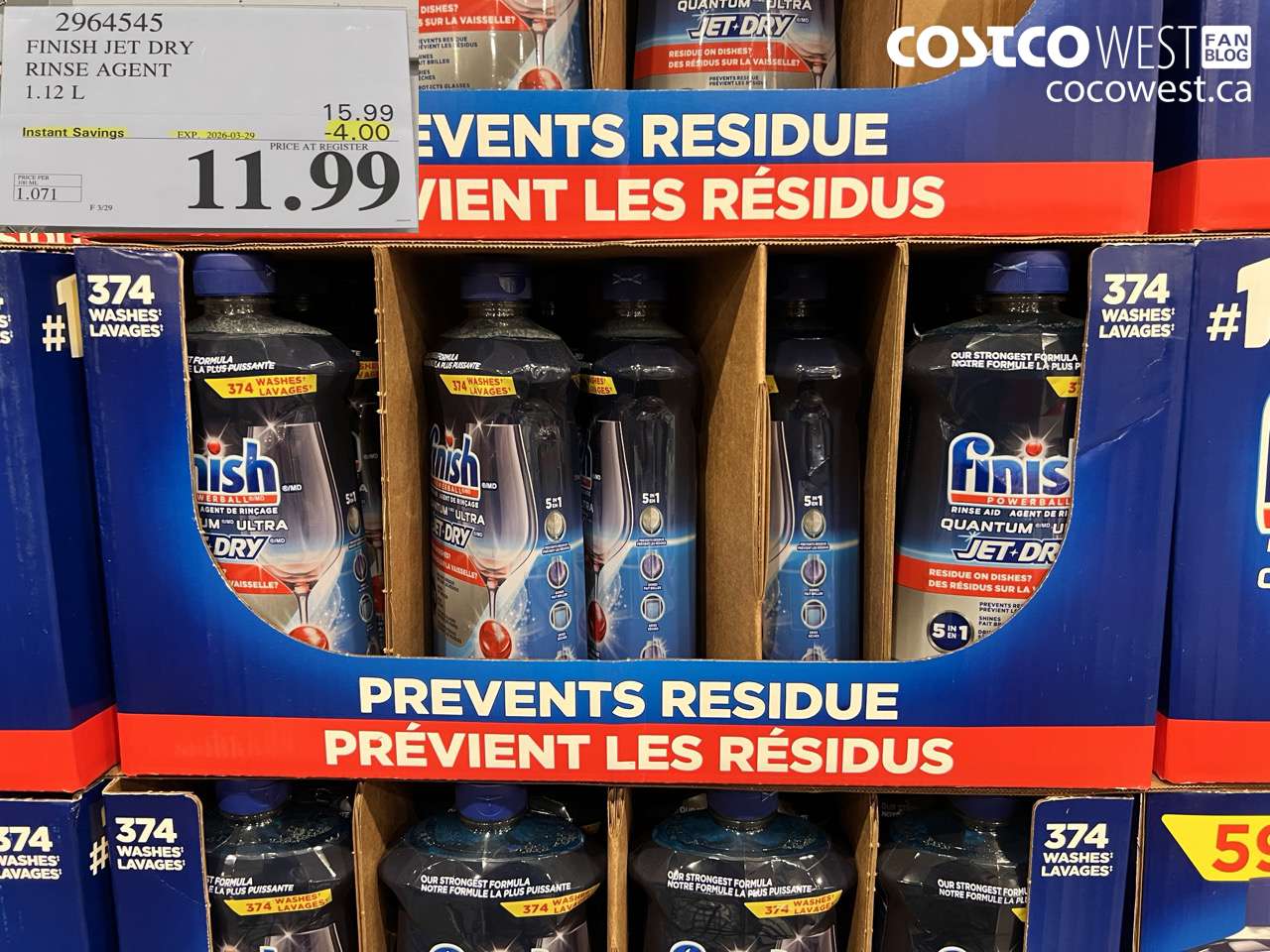 2964545 FINISH JET DRY RINSE AGENT 1.12 L ($4.00 INSTANT SAVINGS EXPIRES ON 2026-03-29) $11.99