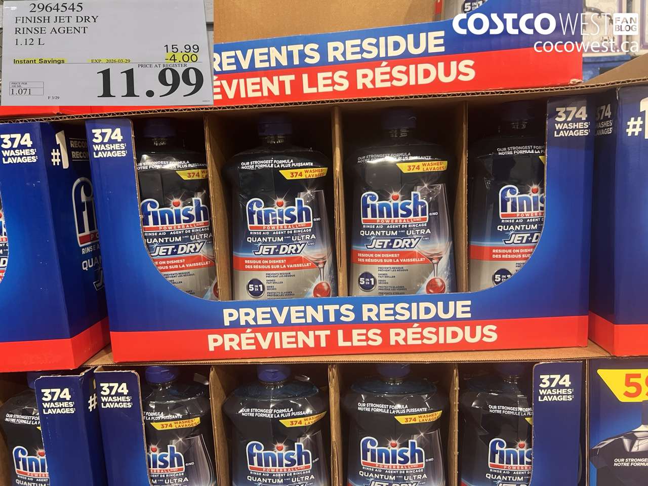 2964545 FINISH JET DRY RINSE AGENT 1.12 L ($4.00 INSTANT SAVINGS EXPIRES ON 2026-03-29) $11.99