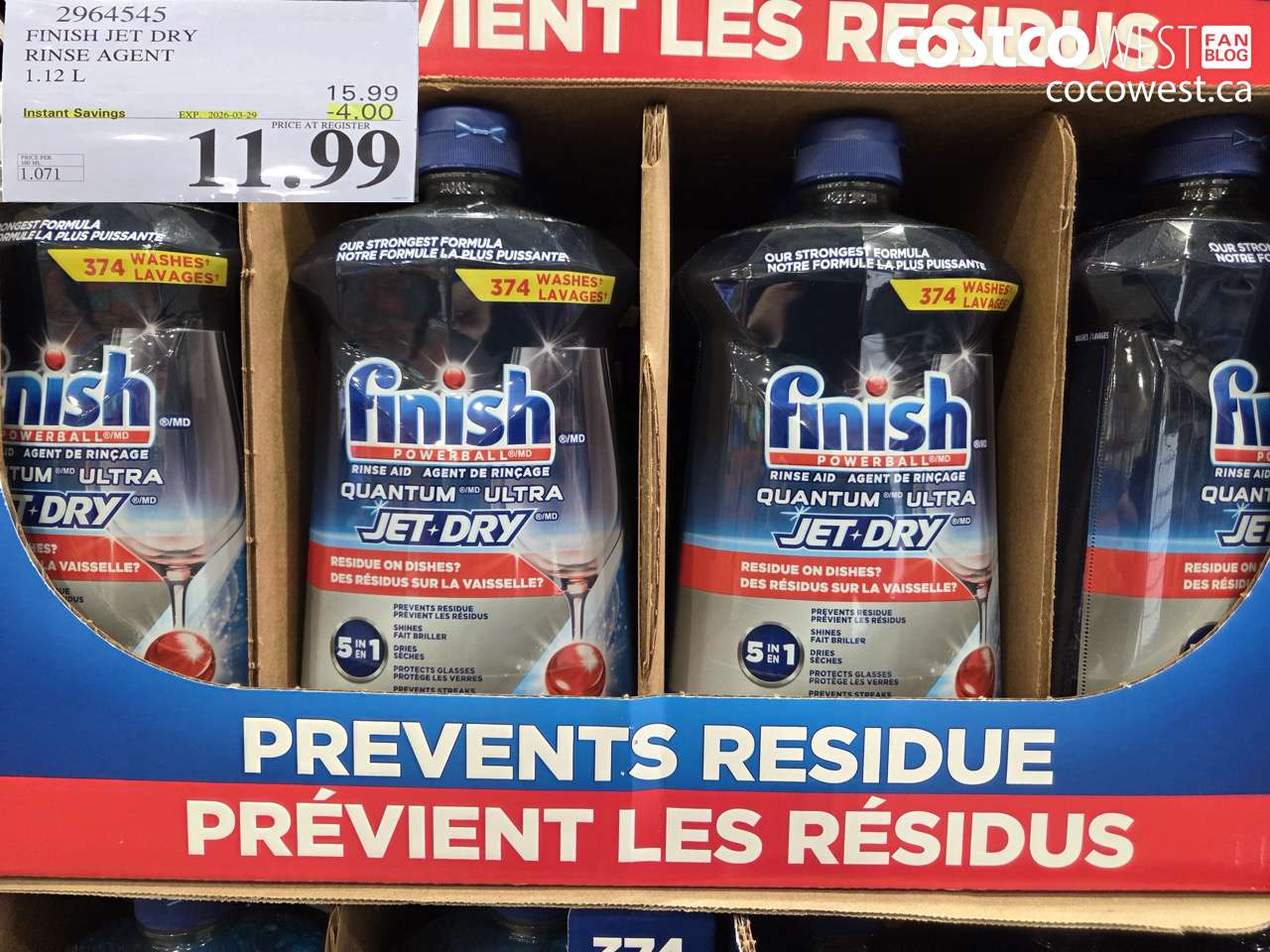 2964545 FINISH JET DRY RINSE AGENT 1.12 L ($4.00 INSTANT SAVINGS EXPIRES ON 2026-03-29) $11.99