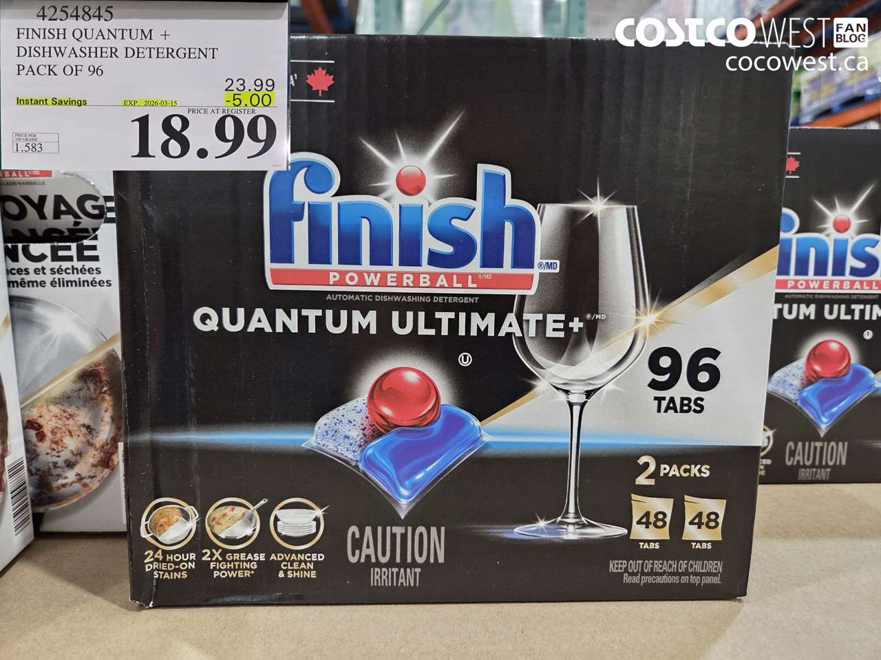 4254845 FINISH QUANTUM + DISHWASHER DETERGENT PACK OF 96 ($5.00 INSTANT SAVINGS EXPIRES ON 2026-03-15) $18.99