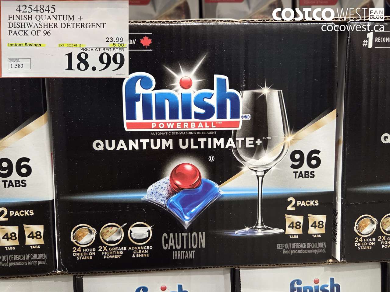 4254845 FINISH QUANTUM + DISHWASHER DETERGENT PACK OF 96 ($5.00 INSTANT SAVINGS EXPIRES ON 2026-03-15) $18.99