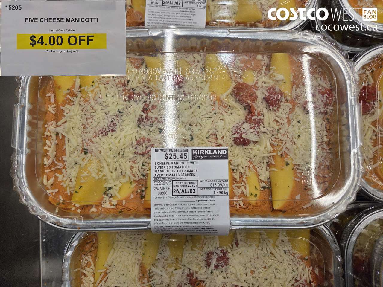 15205 FIVE CHEESE MANICOTTI ($4.00 INSTANT SAVINGS)