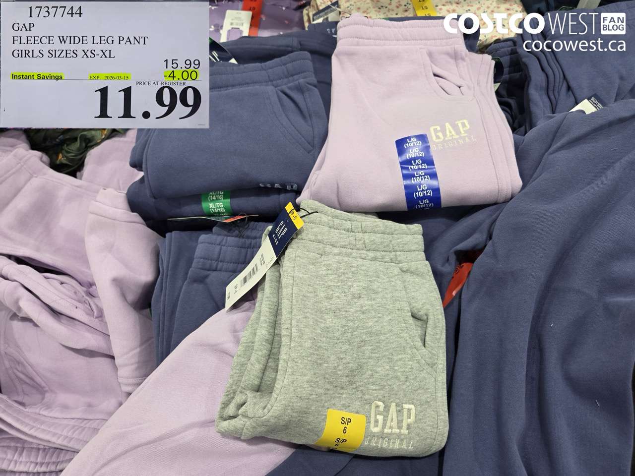 1737744 FLEECE WIDE LEG PANT GIRLS SIZES XS-XL ($4.00 INSTANT SAVINGS EXPIRES ON 2026-03-15) $11.99