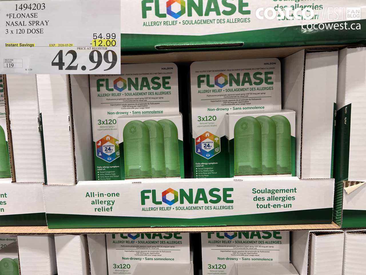 1494203 FLONASE NASAL SPRAY 3 X 120 DOSE ($12.00 INSTANT SAVINGS EXPIRES ON 2026-03-29) $42.99