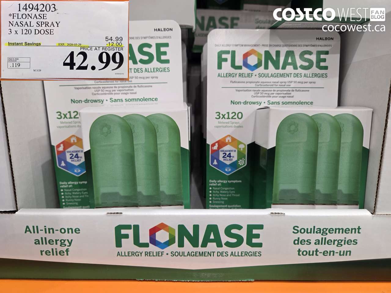 1494203 FLONASE NASAL SPRAY 3 X 120 DOSE ($12.00 INSTANT SAVINGS EXPIRES ON 2026-03-29) $42.99
