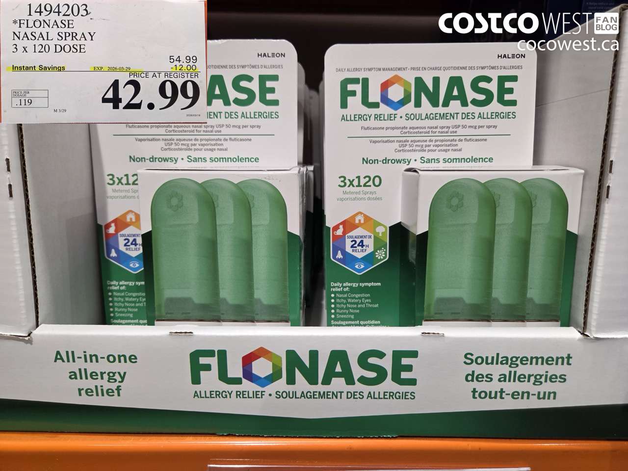 1494203 FLONASE NASAL SPRAY 3 X 120 DOSE ($12.00 INSTANT SAVINGS EXPIRES ON 2026-03-29) $42.99