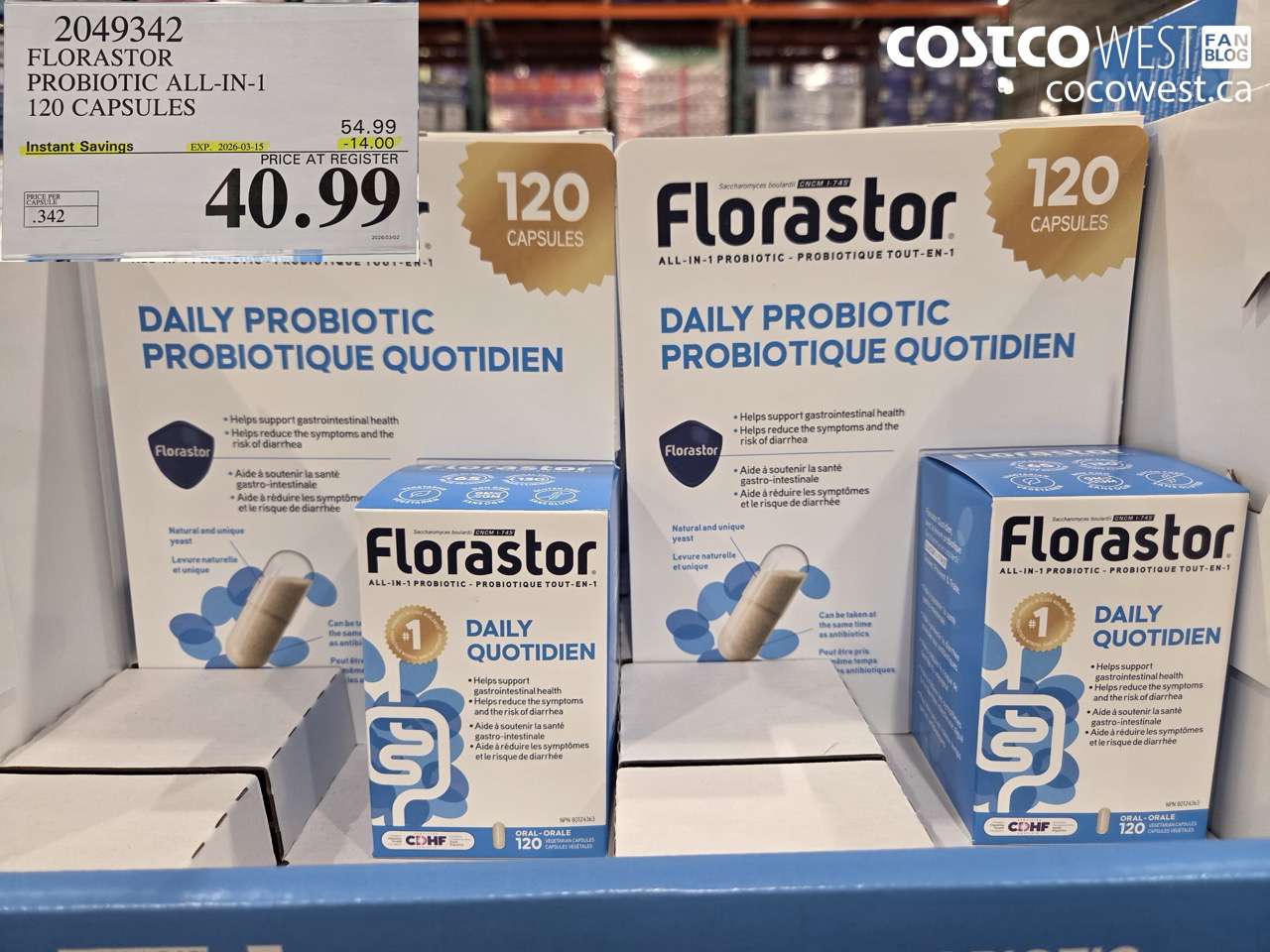 2049342 FLORASTOR PROBIOTIC ALL-IN-1 120 CAPSULES ($14.00 INSTANT SAVINGS EXPIRES ON 2026-03-15) $40.99