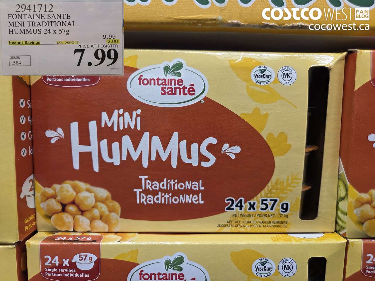 2941712 FONTAINE SANTE MINI TRADITIONAL HUMMUS 24 X 57G ($2.00 INSTANT SAVINGS EXPIRES ON 2026-03-15) $7.99