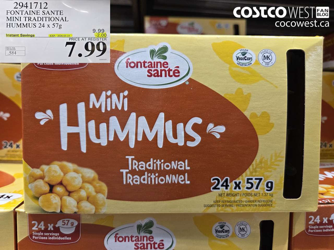 29417112 FONTAINE SANTE MINI TRADITIONAL HUMMUS 24 X 57G ($2.00 INSTANT SAVINGS EXPIRES ON 2026-03-15) $7.99