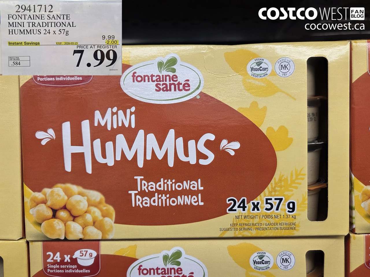 29417112 FONTAINE SANTE MINI TRADITIONAL HUMMUS 24 X 57G ($2.00 INSTANT SAVINGS EXPIRES ON 2026-03-15) $7.99