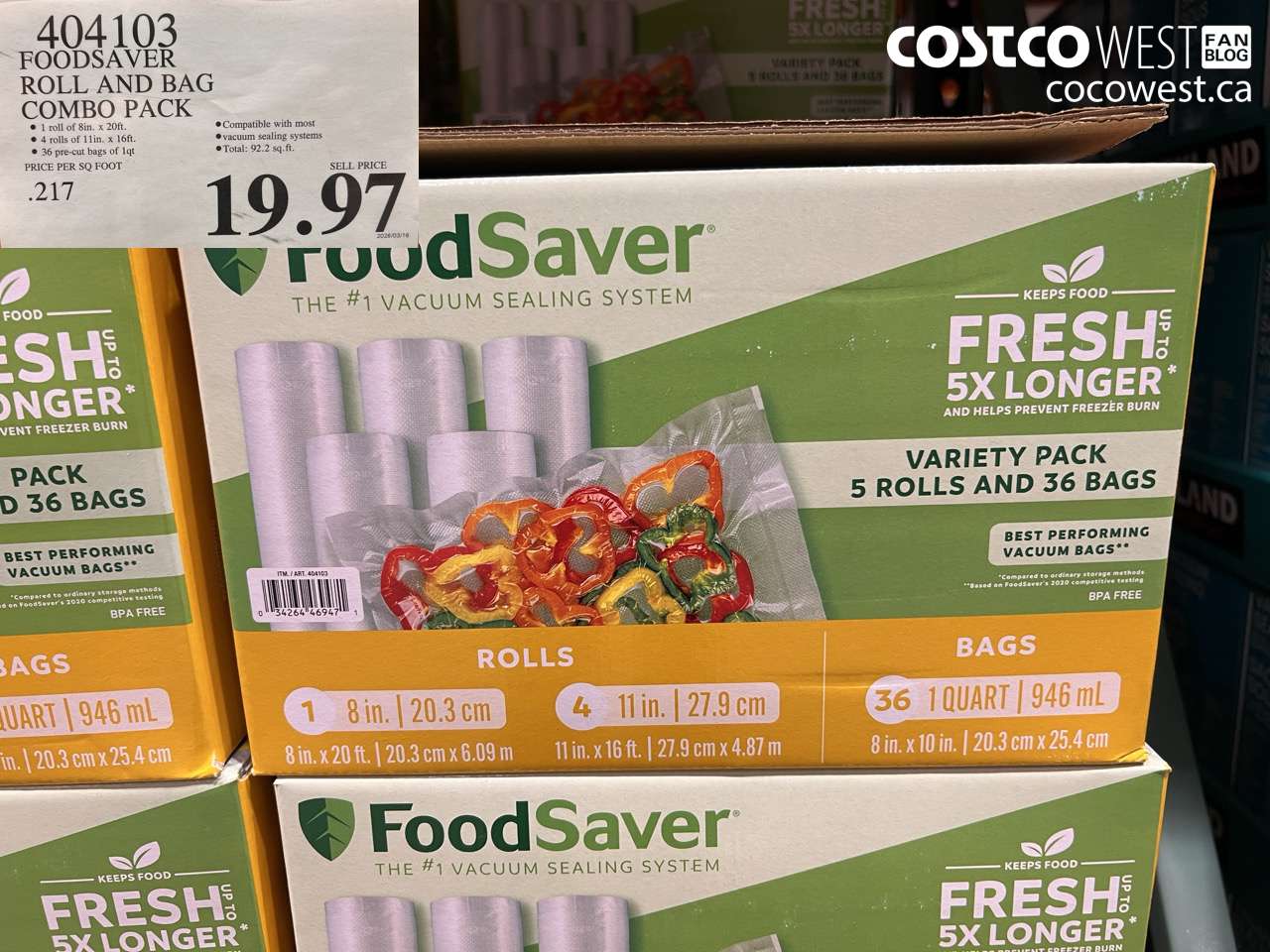 404103 FOODSAVER ROLL AND BAG COMBO PACK $19.97