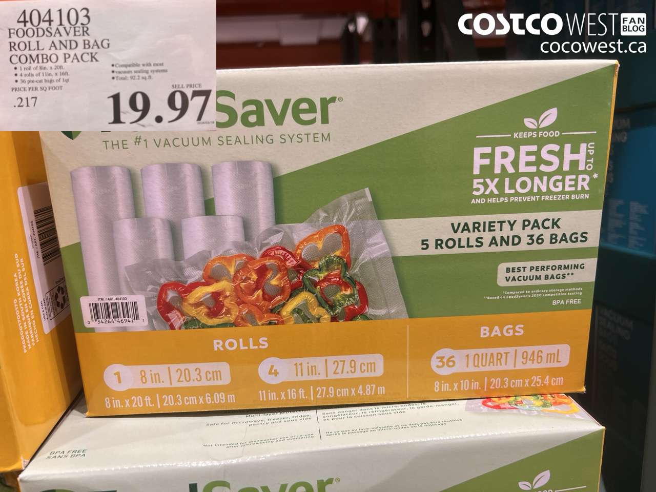 404103 FOODSAVER ROLL AND BAG COMBO PACK $19.97