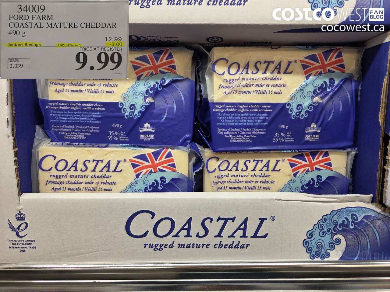 34009 FORD FARM COASTAL MATURE CHEDDAR 490 G ($3.00 INSTANT SAVINGS EXPIRES ON 2026-04-05) $9.99