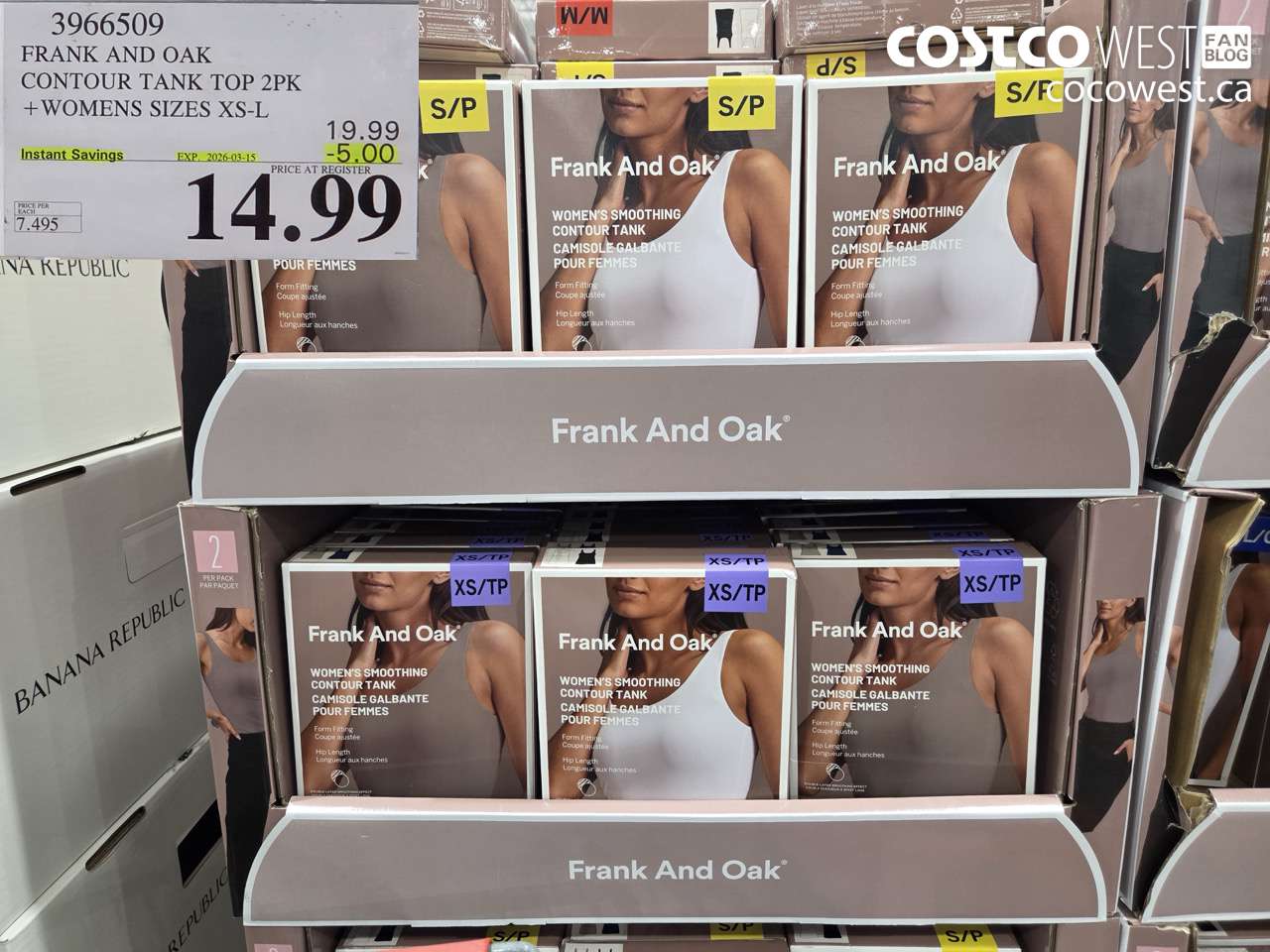 3966509 FRANK AND OAK CONTOUR TANK TOP 2PK + WOMENS SIZES XS-L ($5.00 INSTANT SAVINGS EXPIRES ON 2026-03-15) $14.99