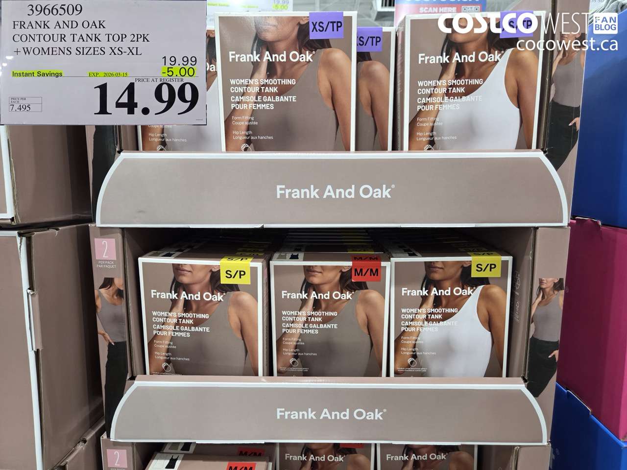 3966509 FRANK AND OAK CONTOUR TANK TOP 2PK + WOMENS SIZES XS-XL ($5.00 INSTANT SAVINGS EXPIRES ON 2026-03-15) $14.99