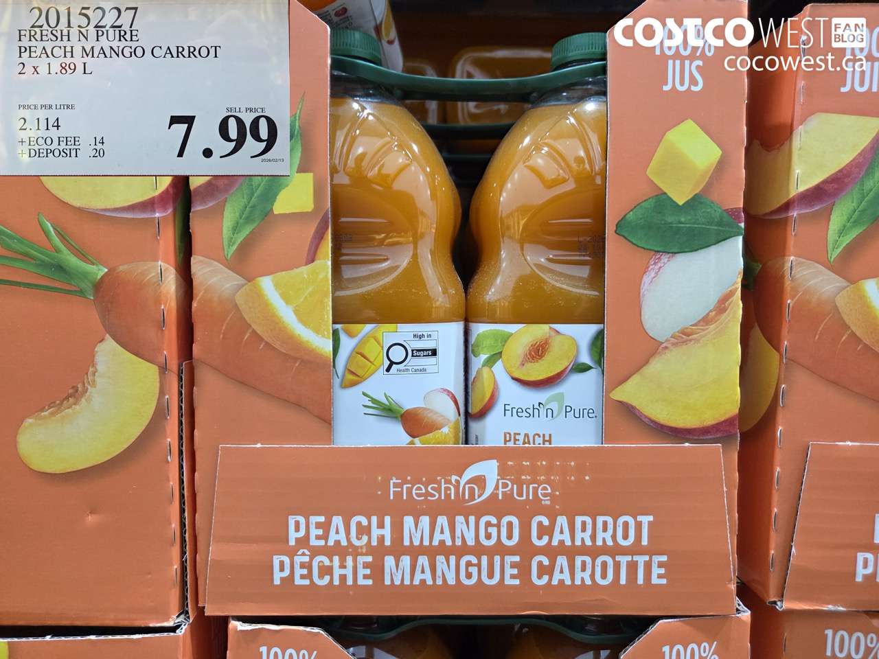 2015227 FRESH N PURE PEACH MANGO CARROT 2 X 1.89 L $7.99