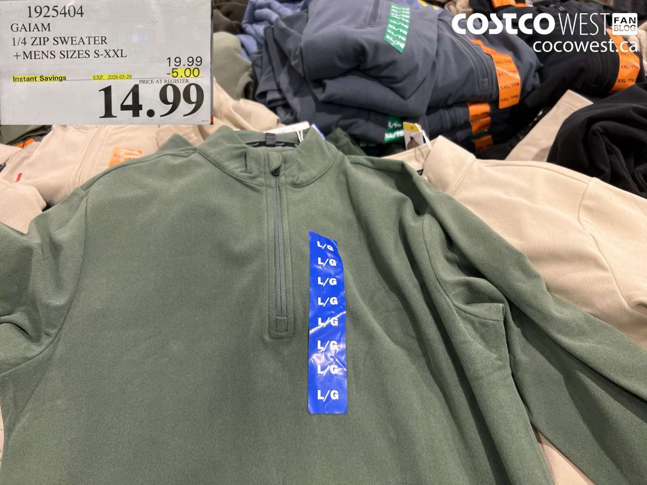 1925404 GAIAM 1/4 ZIP SWEATER + MENS SIZES S-XXL ($5.00 INSTANT SAVINGS EXPIRES ON 2026-03-29) $14.99