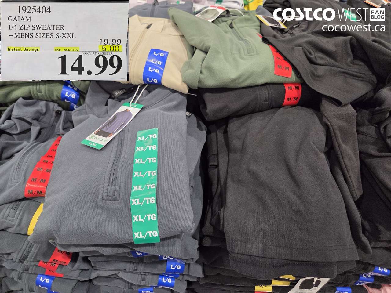 1925404 GAIAM 1/4 ZIP SWEATER + MENS SIZES S-XXL ($5.00 INSTANT SAVINGS EXPIRES ON 2026-03-29) $14.99