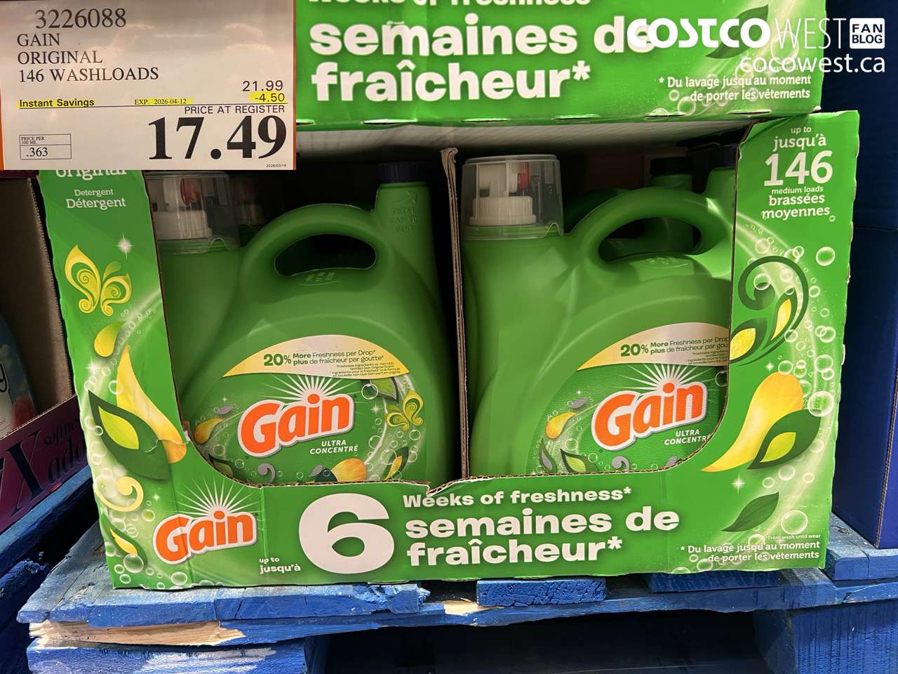 3226088 GAIN ORIGINAL 146 WASHLOADS ($4.50 INSTANT SAVINGS EXPIRES ON 2026-04-12) $17.49