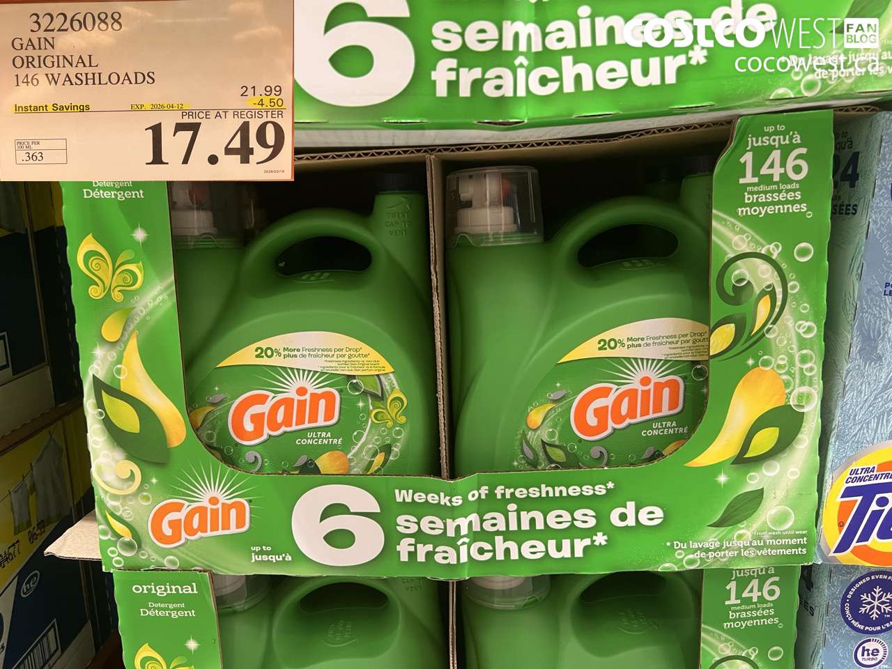 3226088 GAIN ORIGINAL 146 WASHLOADS ($4.50 INSTANT SAVINGS EXPIRES ON 2026-04-12) $17.49