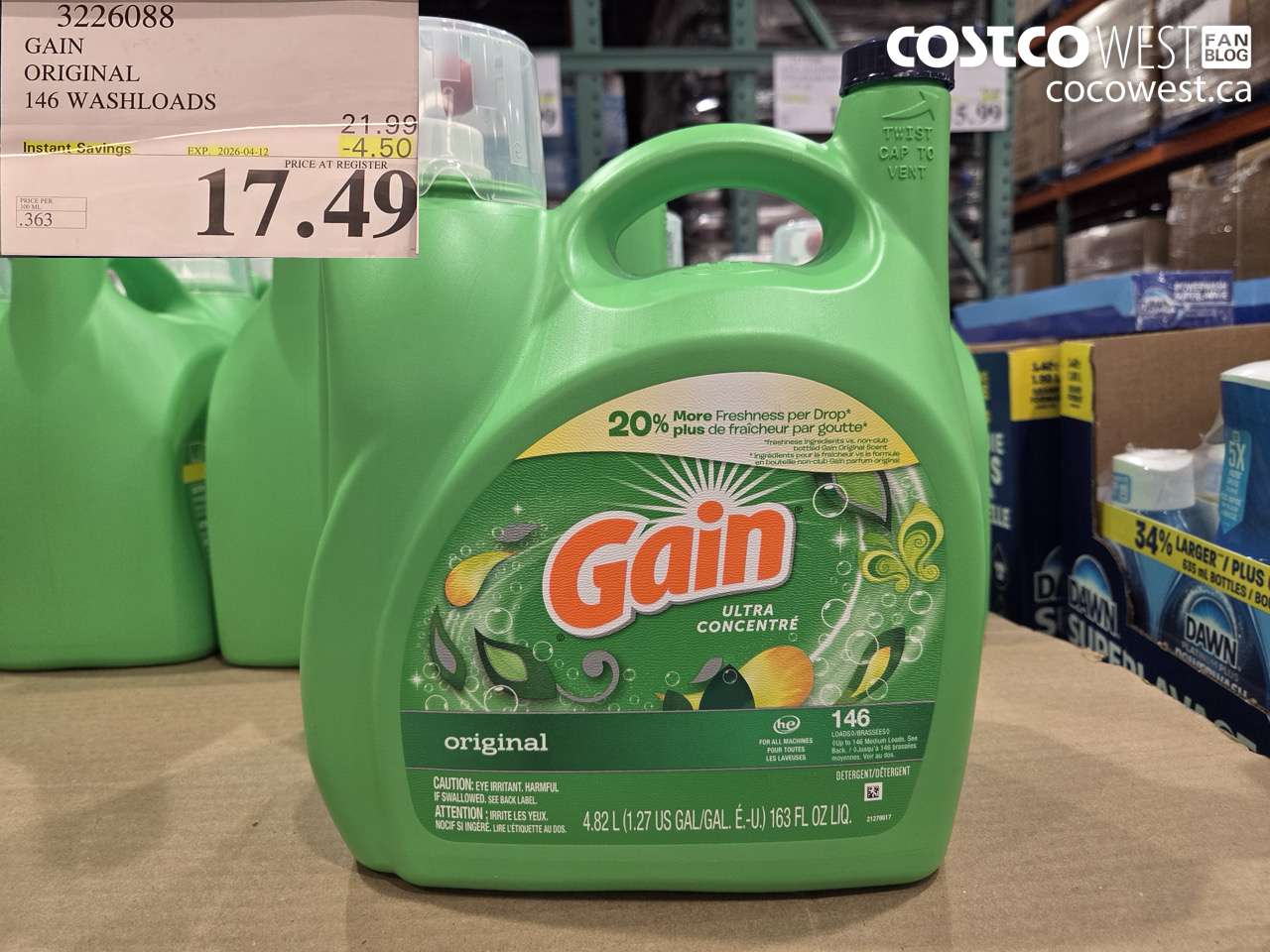 3226088 GAIN ORIGINAL 146 WASHLOADS ($4.50 INSTANT SAVINGS EXPIRES ON 2026-04-12) $17.49