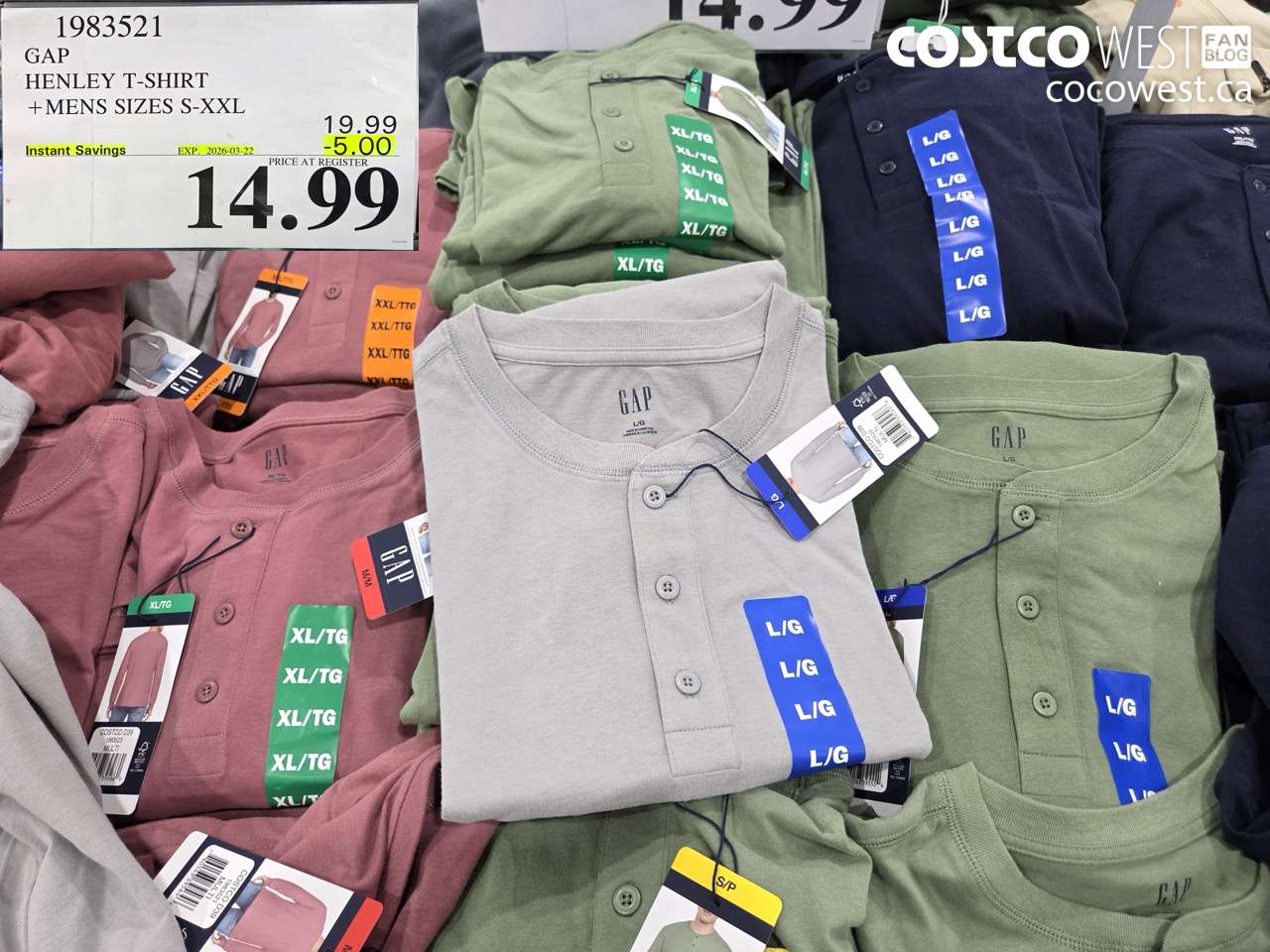 1983521 GAP HENLEY T-SHIRT +MENS SIZES S-XXL ($5.00 INSTANT SAVINGS EXPIRES ON 2026-03-22) $14.99