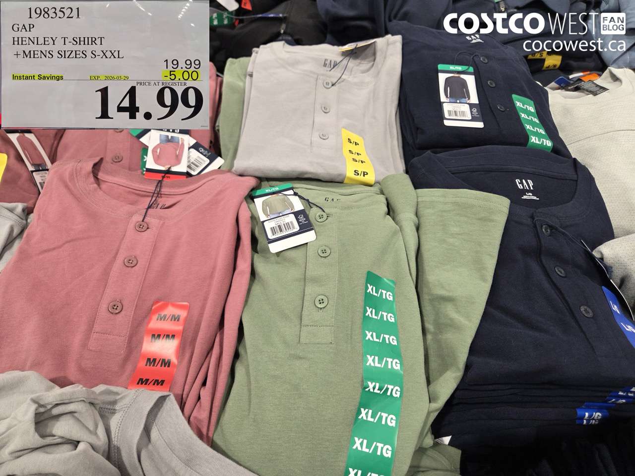 1983521 GAP HENLEY T-SHIRT MENS SIZES S-XXL ($5.00 INSTANT SAVINGS EXPIRES ON 2026-03-29) $14.99