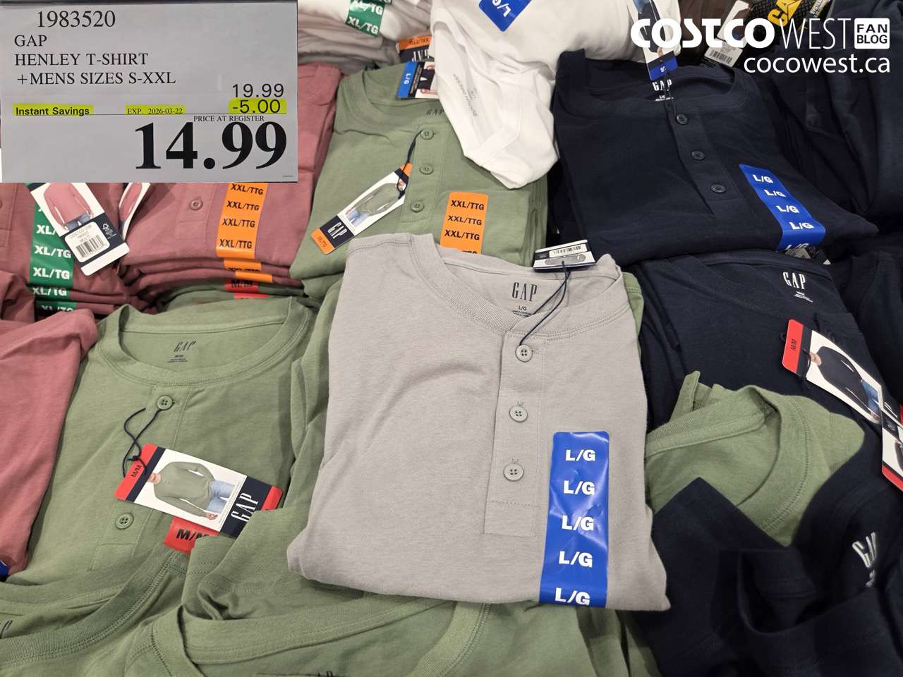 1983520 GAP HENLEY T-SHIRT + MENS SIZES S-XXL ($5.00 INSTANT SAVINGS EXPIRES ON 2026-03-22) $14.99