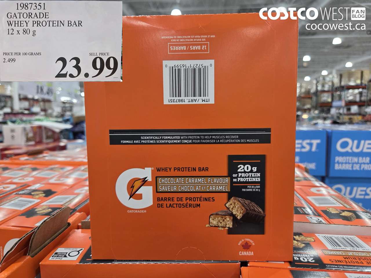 1987351 GATORADE WHEY PROTEIN BAR 12 X 80 G $23.99