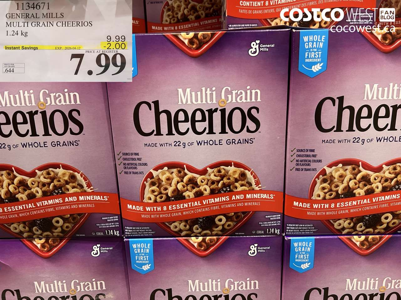 1134671 GENERAL MILLS MULTI GRAIN CHEERIOS 1.24KG ($2.00 INSTANT SAVINGS EXPIRES ON 2026-04-12) $7.99