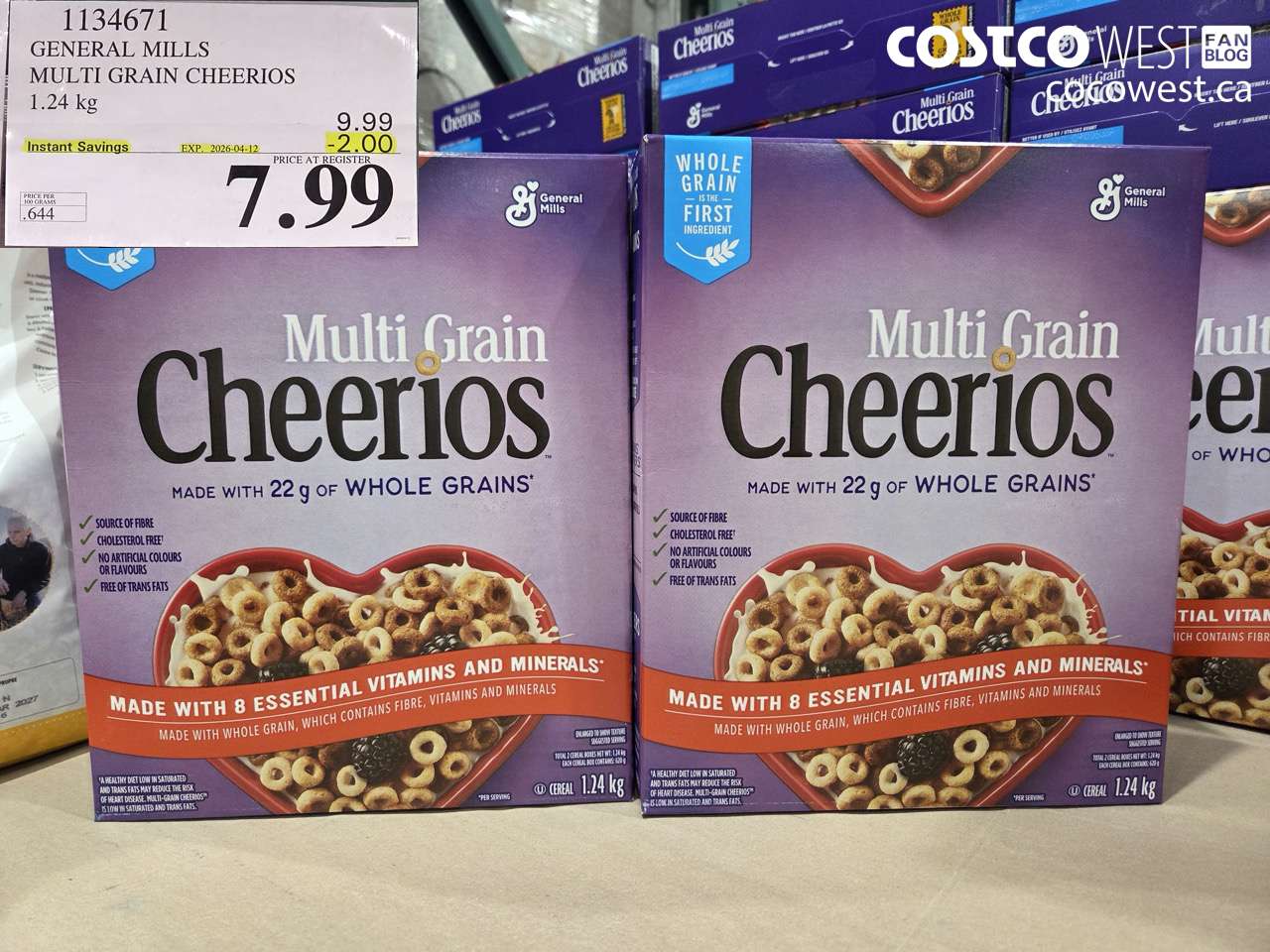 1134671 GENERAL MILLS MULTI GRAIN CHEERIOS 1.24 KG ($2.00 INSTANT SAVINGS EXPIRES ON 2026-04-12) $7.99