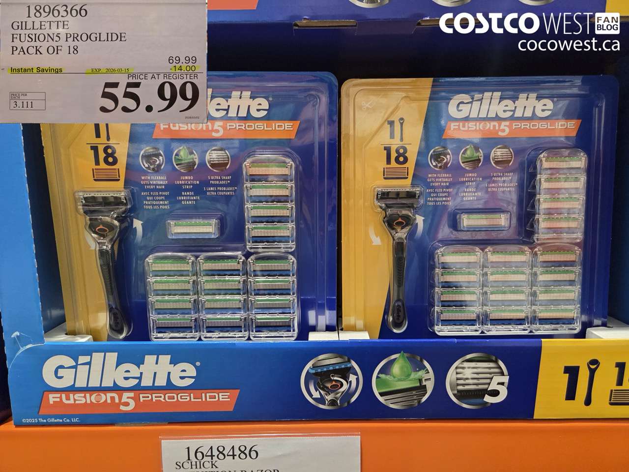 1896366 GILLETTE FUSION5 PROGLIDE PACK OF 18 ($14.00 INSTANT SAVINGS EXPIRES ON 2026-03-15) $55.99